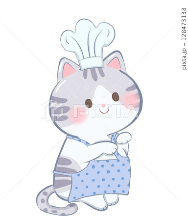 cat is sitting in a chef's uniform, cute cat, kawaii cat, cartoon cat illustration cat is sitting in a chef's uniform, cute cat, kawaii cat, cartoon cat illustration 128473138
