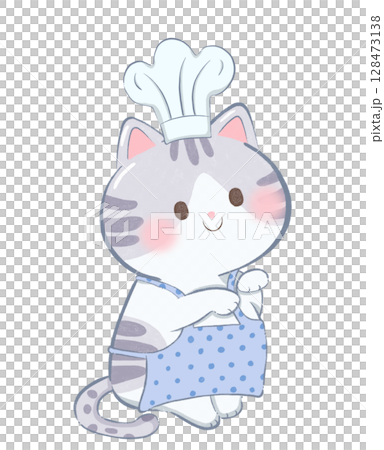 cat is sitting in a chef's uniform, cute cat, kawaii cat, cartoon cat illustration cat is sitting in a chef's uniform, cute cat, kawaii cat, cartoon cat illustration 128473138