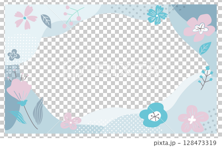 くすみカラーの北欧風草花ベクターイラストフレーム くすみカラーの北欧風草花ベクターイラストフレーム 128473319