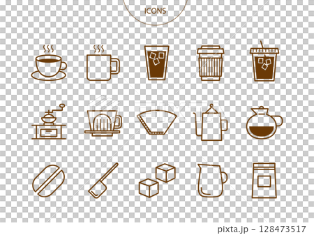 咖啡廳咖啡圖示象形文字向量插圖集 咖啡廳咖啡圖示象形文字向量插圖集 128473517