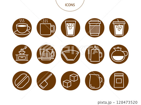 カフェ コーヒー　アイコン ピクトグラム　ベクター イラスト　セット 128473520
