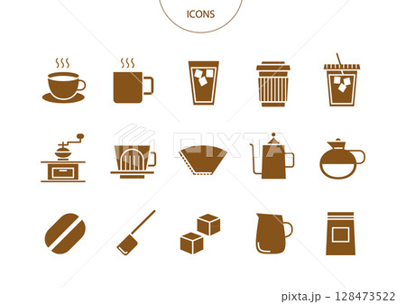 カフェ コーヒー　アイコン ピクトグラム　ベクター イラスト　セット 128473522
