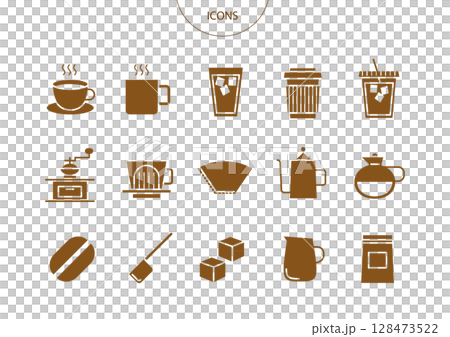 カフェ コーヒー　アイコン ピクトグラム　ベクター イラスト　セット 128473522