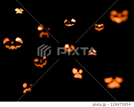 暗闇でぼんやりと光るハロウィンのカボチャの3DCG風景 暗闇でぼんやりと光るハロウィンのカボチャの3DCG風景 128473954