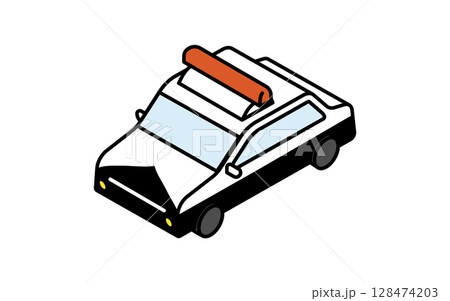 乗物アイコン、日本のパトカーのシンプルでかわいいアイソメトリックの線画アイコン 128474203