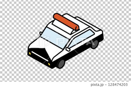 乗物アイコン、日本のパトカーのシンプルでかわいいアイソメトリックの線画アイコン 128474203