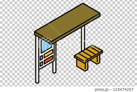 乗物アイコン、バスシェルターのシンプルでかわいいアイソメトリックの線画アイコン 128474207