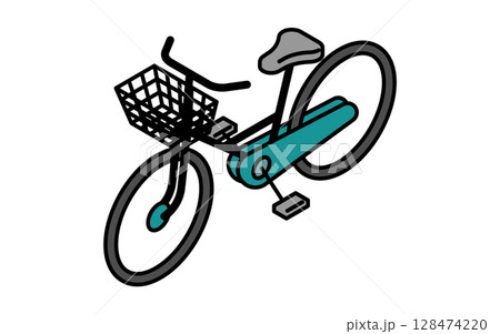 乗物アイコン、自転車のシンプルでかわいいアイソメトリックの線画アイコン 128474220
