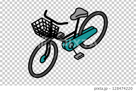 乗物アイコン、自転車のシンプルでかわいいアイソメトリックの線画アイコン 128474220