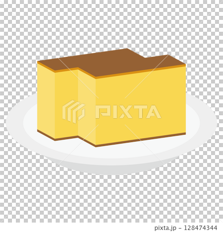 お皿に乗ったカステラのイラスト 128474344