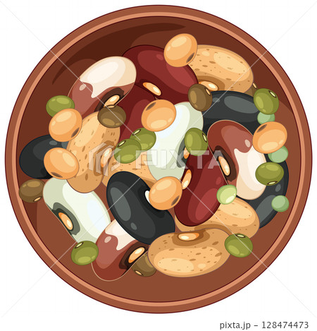 Assorted Beans in Wooden Bowl Vector Illustration 128474473
