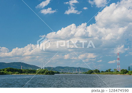 夏の淀川風景 枚方市 夏の淀川風景 枚方市 128474590
