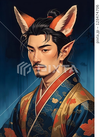 獣耳の東洋人男性・TRPGキャラクターのポートレートイラスト 128474706