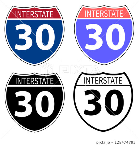 Interstate highway 30 road icon. Interstate highway 30 road sign. black Interstate highway 30 road symbol. flat style. 128474793