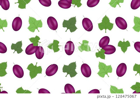 Purple grapes and its leaves doodle seamless pattern design for background, wallpaper or printing.   128475067