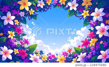 満開のプルメリアの花のフレーム 満開のプルメリアの花のフレーム 128475080