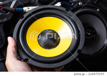 yellow-black audio loudspeaker 128475547