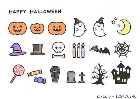ハロウィンのアイコンセット 128476246
