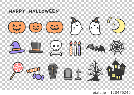 ハロウィンのアイコンセット 128476246