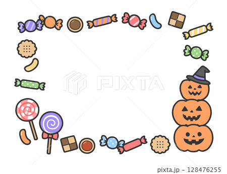 ハロウィンのかぼちゃとお菓子のフレーム 128476255