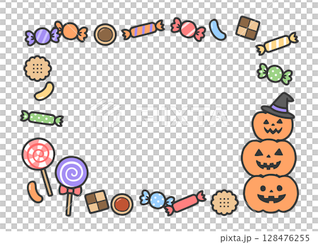 ハロウィンのかぼちゃとお菓子のフレーム 128476255