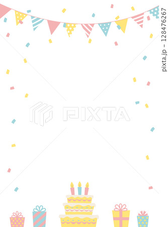 バースデーカード_誕生日パーティー背景（タテ） 誕生日ケーキ 128476267