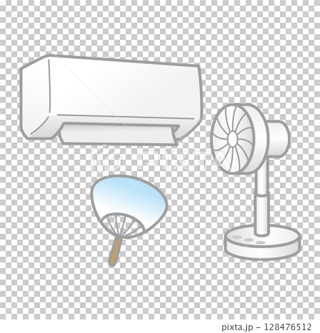 熱中症対策アイテム　クーラーと扇風機　イラスト 128476512