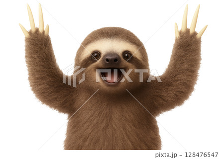 両手を挙げて喜ぶハッピーなナマケモノ 128476547