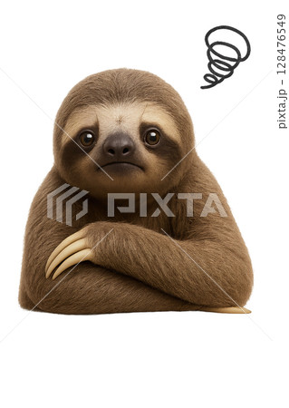 腕を組んで落ち込むナマケモノ 128476549