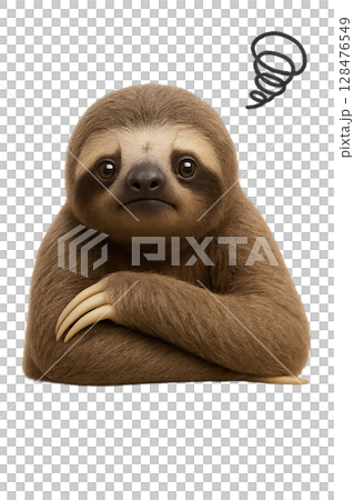 腕を組んで落ち込むナマケモノ 128476549