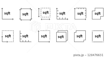 Square feet icon with FT2 sign. Vector outline illustration of property area measurement. Floor space or land size symbol in imperial system 128476631