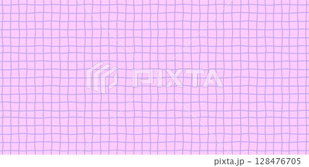 ピンクと青のゆるい手描きチェックのパターン背景素材 128476705