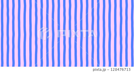 ゆるい手描き線のストライプ背景パターン素材 128476713