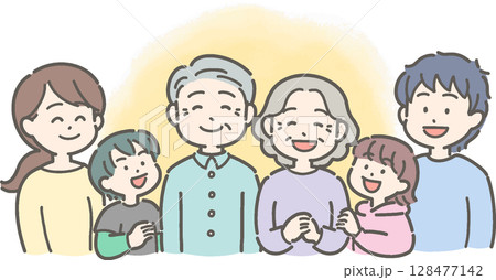 祖父母・父母・孫が笑顔の3世代家族のイラスト 128477142