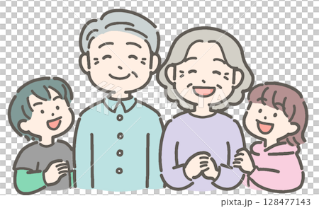 祖父母・孫が笑顔の家族のイラスト 128477143