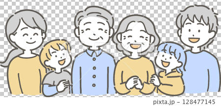 祖父母・父母・孫が笑顔の3世代家族のイラスト 128477145