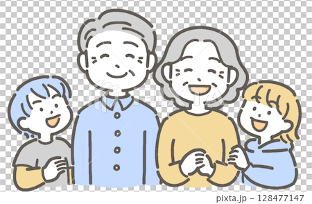 祖父母和孫子女微笑的家庭插圖 128477147