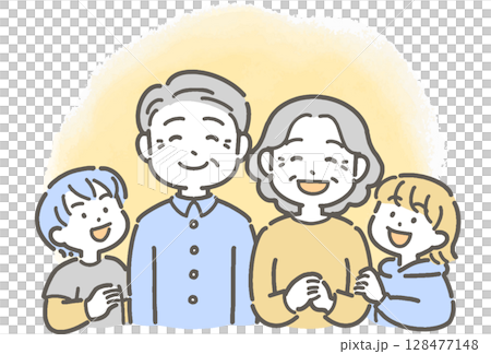 祖父母和孫子女微笑的家庭插圖 128477148
