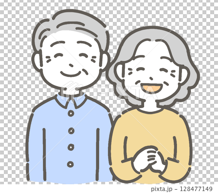 笑顔のシニア男性・女性のイラスト 128477149
