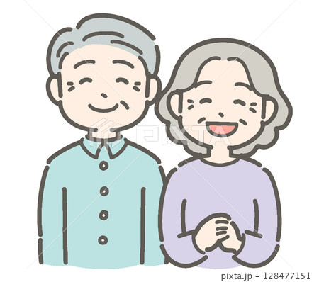 笑顔のシニア男性・女性のイラスト 笑顔のシニア男性・女性のイラスト 128477151