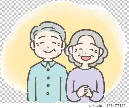 Illustration of smiling senior men and women Illustration of smiling senior men and women 128477152