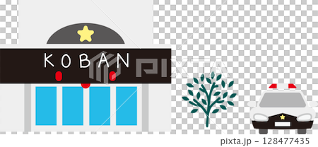 警察崗亭和警車插畫素材 128477435