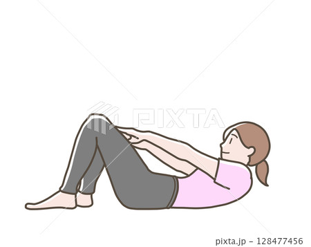 腹筋運動をする女性のイラスト 腹筋運動をする女性のイラスト 128477456