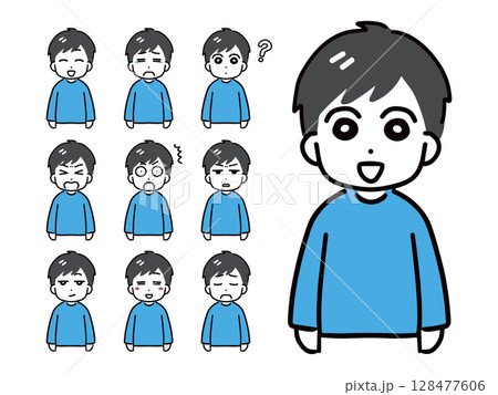 若い私服の男性のいろんな表情のセット(上半身・正面)	 128477606