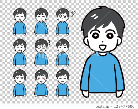若い私服の男性のいろんな表情のセット(上半身・正面)	 128477606