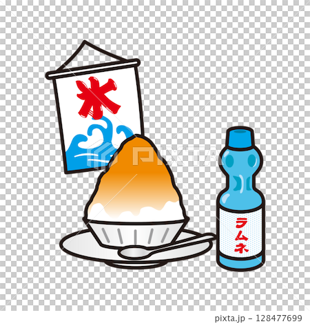 かき氷とラムネ　イラスト 128477699