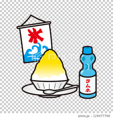 Shaved ice and Ramune illustration 128477700