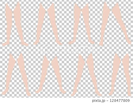 Female leg model illustration collection 2-15 front open 1. A set of illustrations of various poses of the lower body 128477809