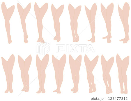 女性レッグモデルイラスト集2-18膝左前1。下半身の様々なポーズのイラストのセット 128477812