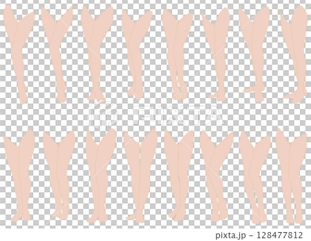 女性レッグモデルイラスト集2-18膝左前1。下半身の様々なポーズのイラストのセット 128477812